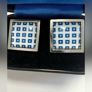 Sonia Spencer Cufflinks  Made In England.  Pretty Navy & Turquoise Color. EUC